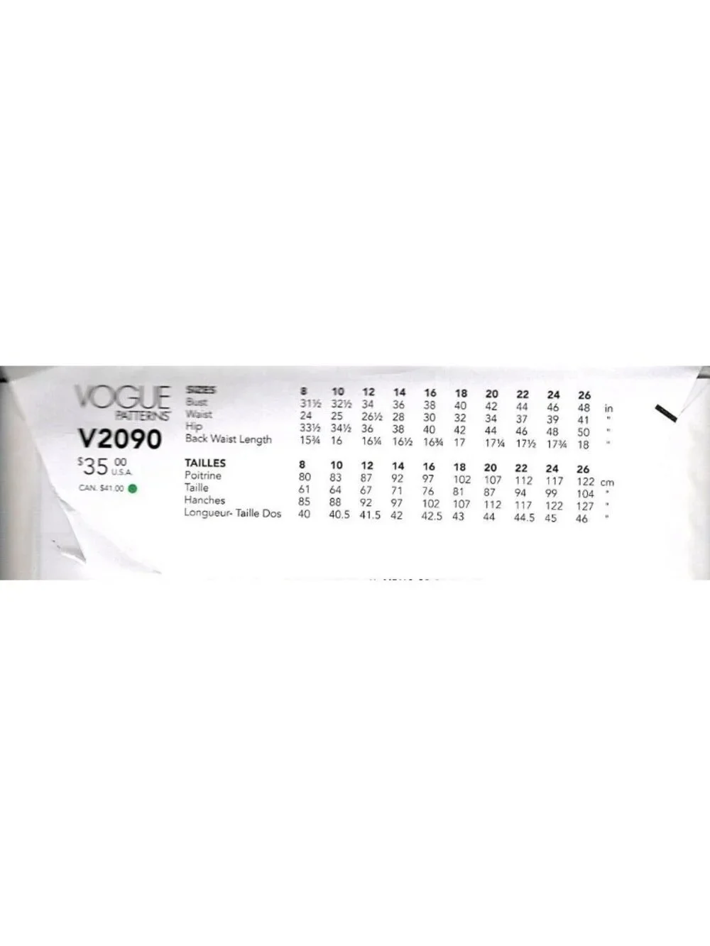 Vogue V2090 Misses 8 to 16 Raglan Sleeve Top Uncut Sewing Pattern